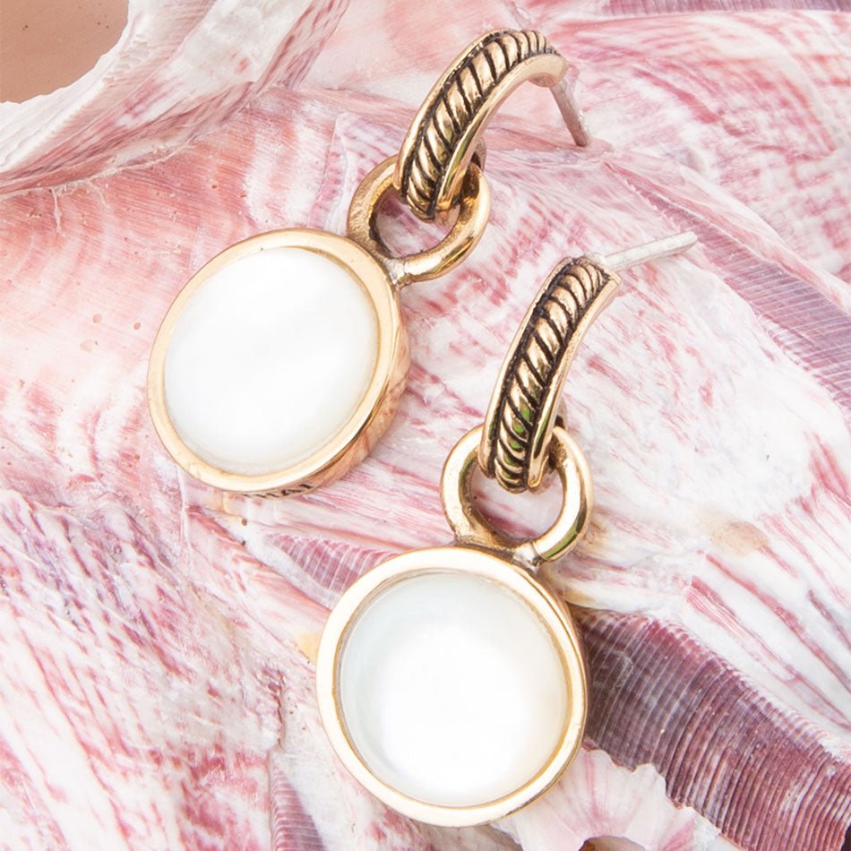 White Mother of Pearl Spotlight Golden Drop Earrings - Barse Jewelry