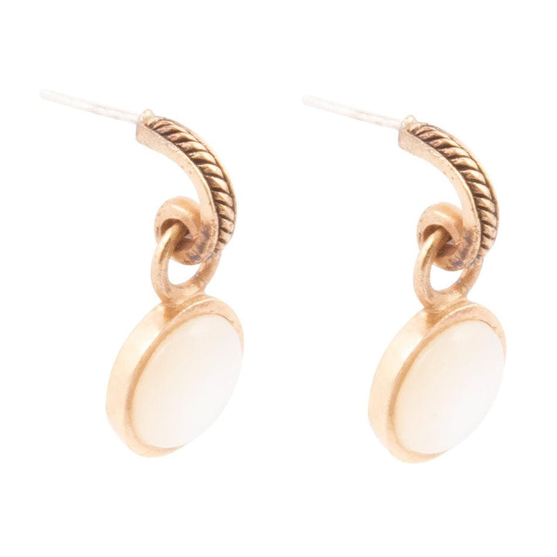 White Mother of Pearl Spotlight Golden Drop Earrings - Barse Jewelry