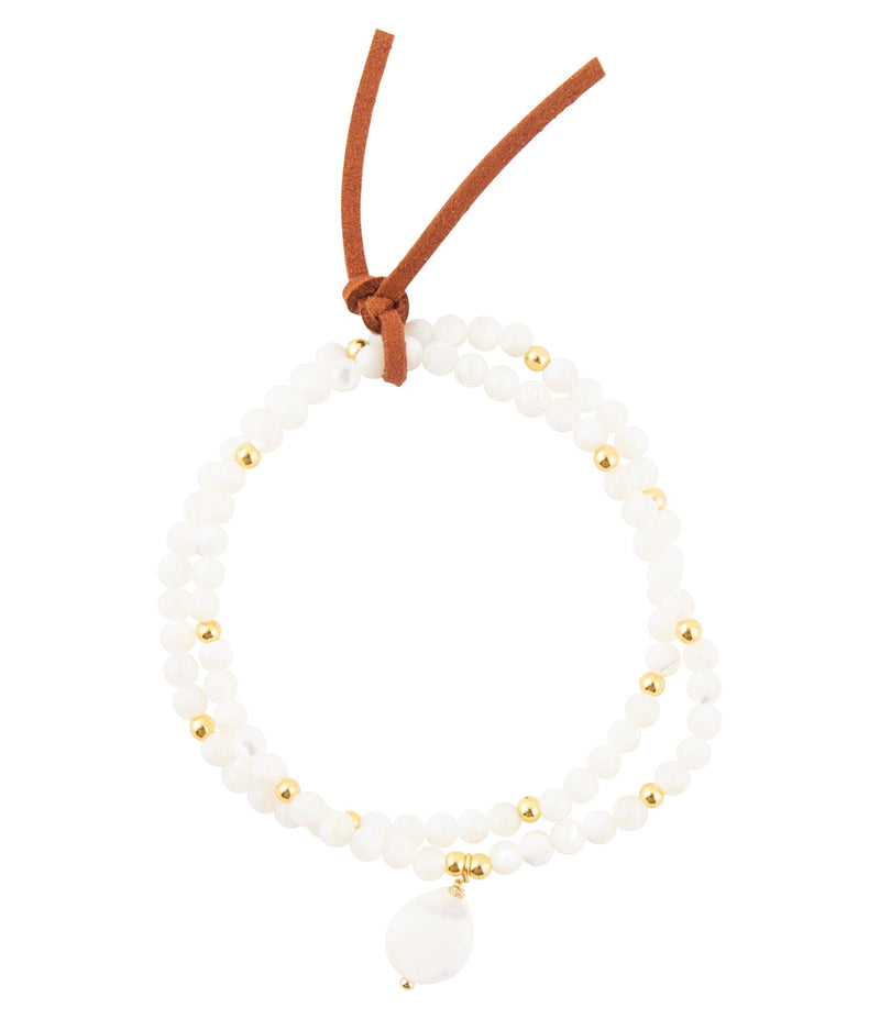 White Mother of Pearl Stretch Golden Bracelet - Barse Jewelry