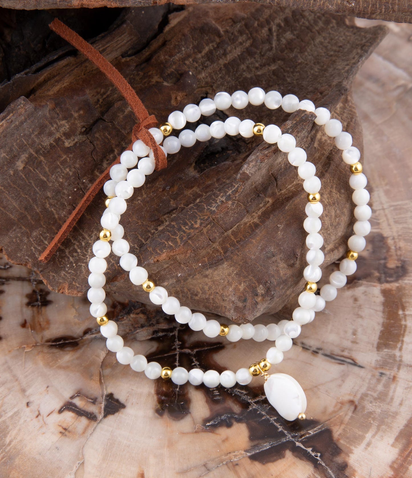 White Mother of Pearl Stretch Golden Bracelet - Barse Jewelry