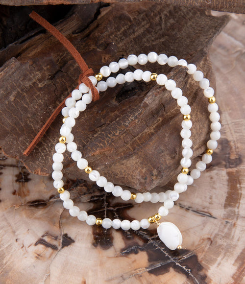 White Mother of Pearl Stretch Golden Bracelet - Barse Jewelry