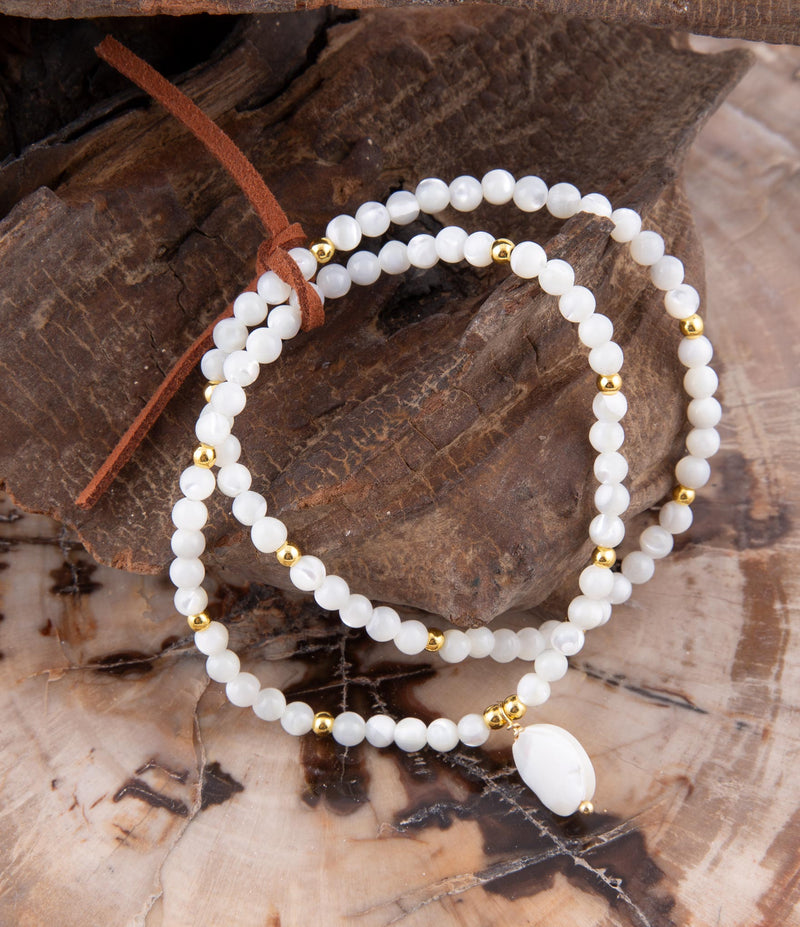 White Mother of Pearl Stretch Golden Bracelet - Barse Jewelry