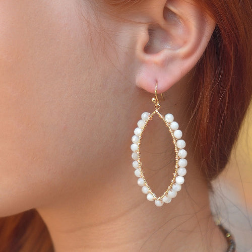 White Mother of Pearl Tear Drop Golden Loop Earrings - Barse Jewelry
