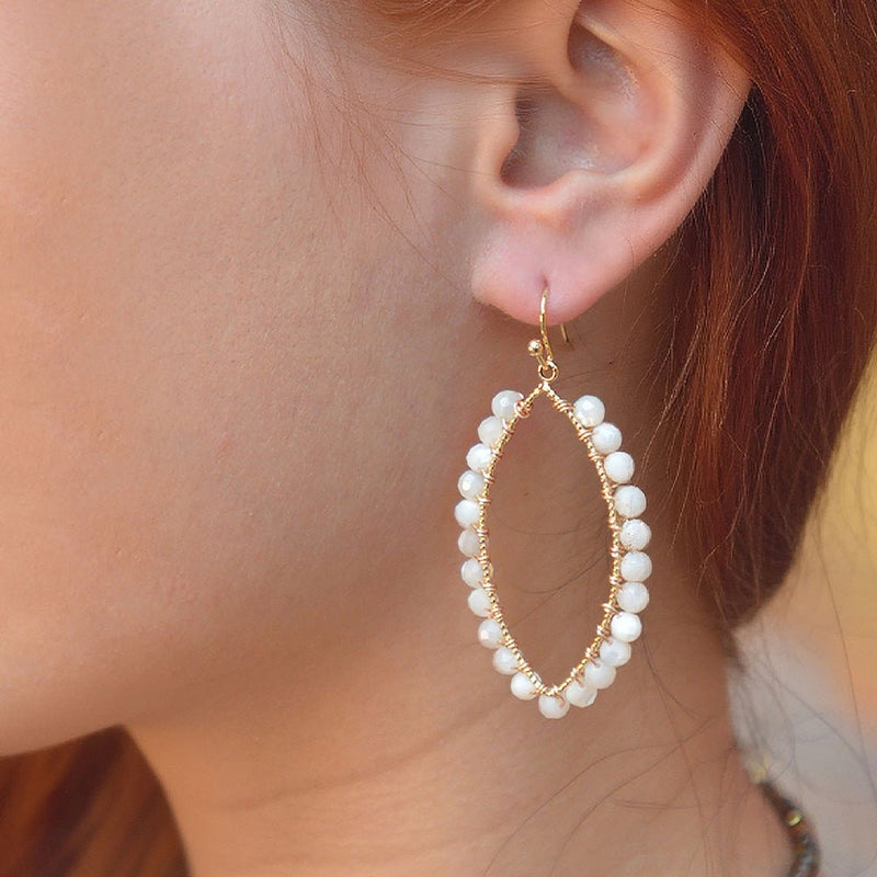 White Mother of Pearl Tear Drop Golden Loop Earrings - Barse Jewelry