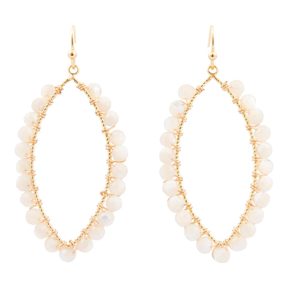 White Mother of Pearl Tear Drop Golden Loop Earrings - Barse Jewelry