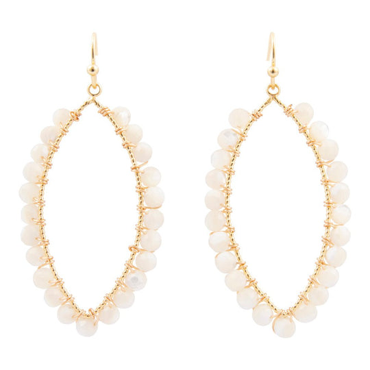 White Mother of Pearl Tear Drop Golden Loop Earrings