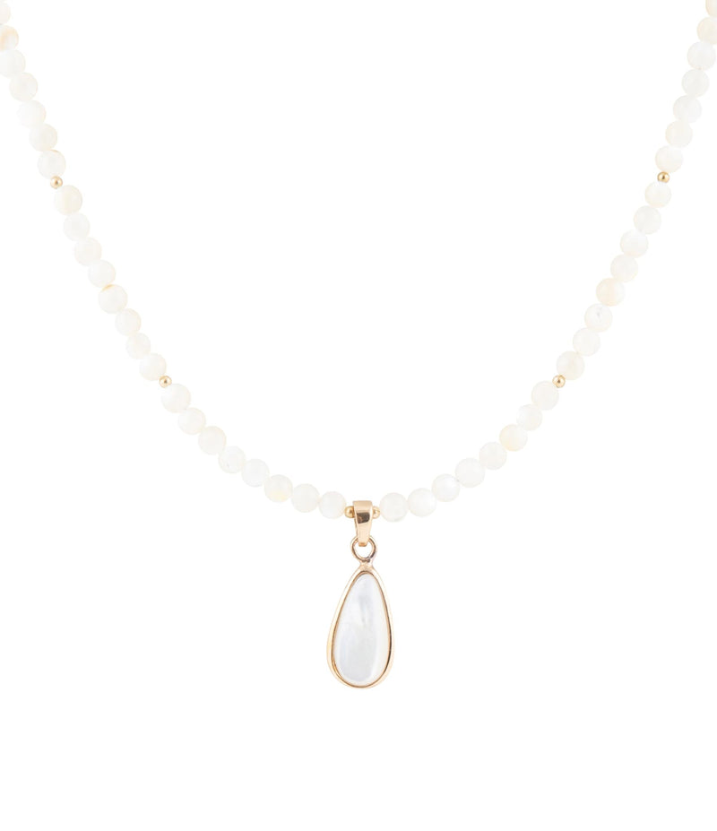 White Mother of Pearl Tear Drop Golden Pendant Necklace - Barse Jewelry