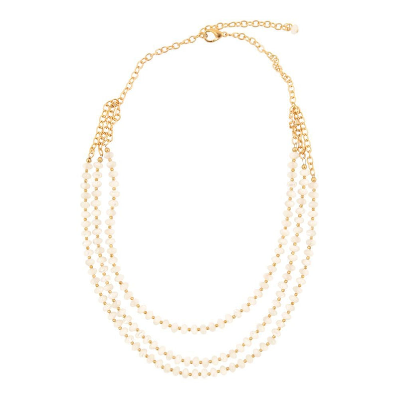 White Mother of Pearl Triple Strand Golden Necklace - Barse Jewelry