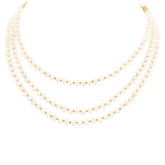 White Mother of Pearl Triple Strand Golden Necklace