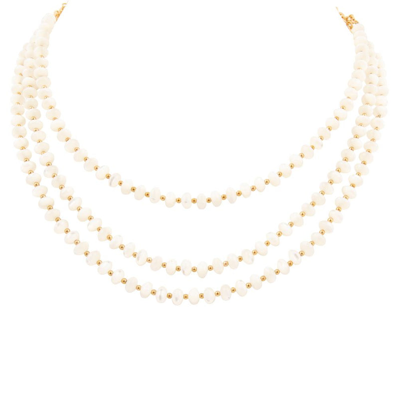 White Mother of Pearl Triple Strand Golden Necklace - Barse Jewelry