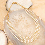 White Mother of Pearl Triple Strand Golden Necklace - Barse Jewelry