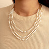 White Mother of Pearl Triple Strand Golden Necklace - Barse Jewelry