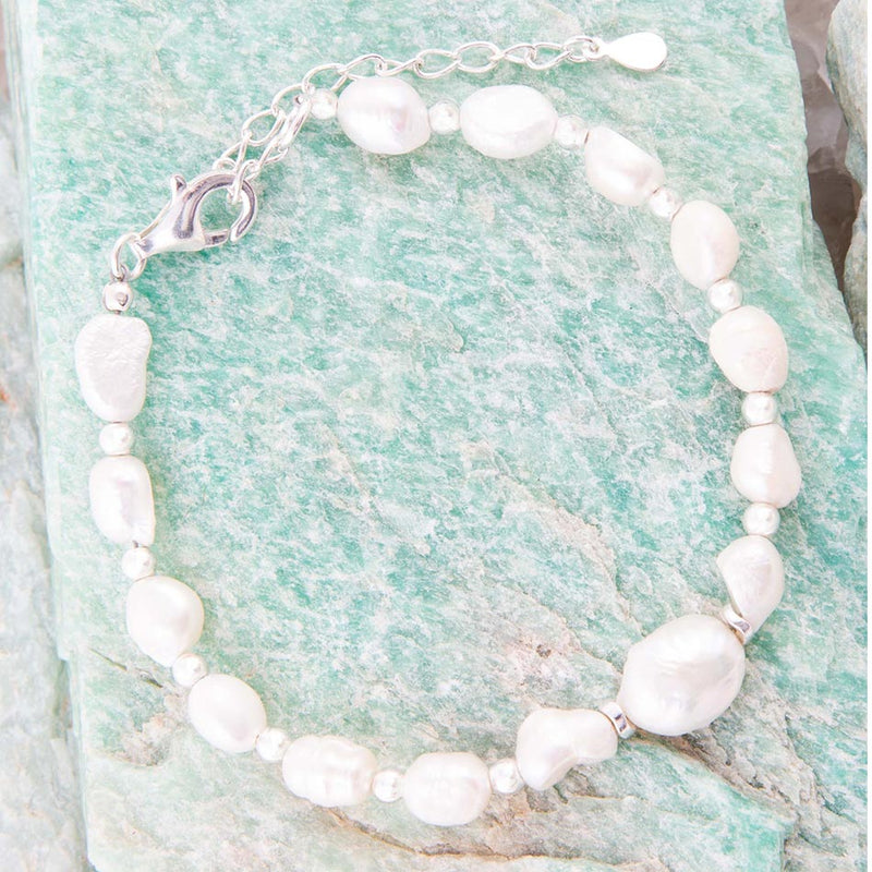 White Pearl Beaded Sterling Silver Bracelet - Barse Jewelry