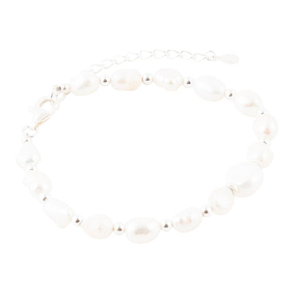 White Pearl Beaded Sterling Silver Bracelet - Barse Jewelry