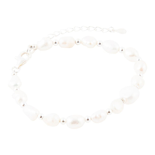 White Pearl Beaded Sterling Silver Bracelet