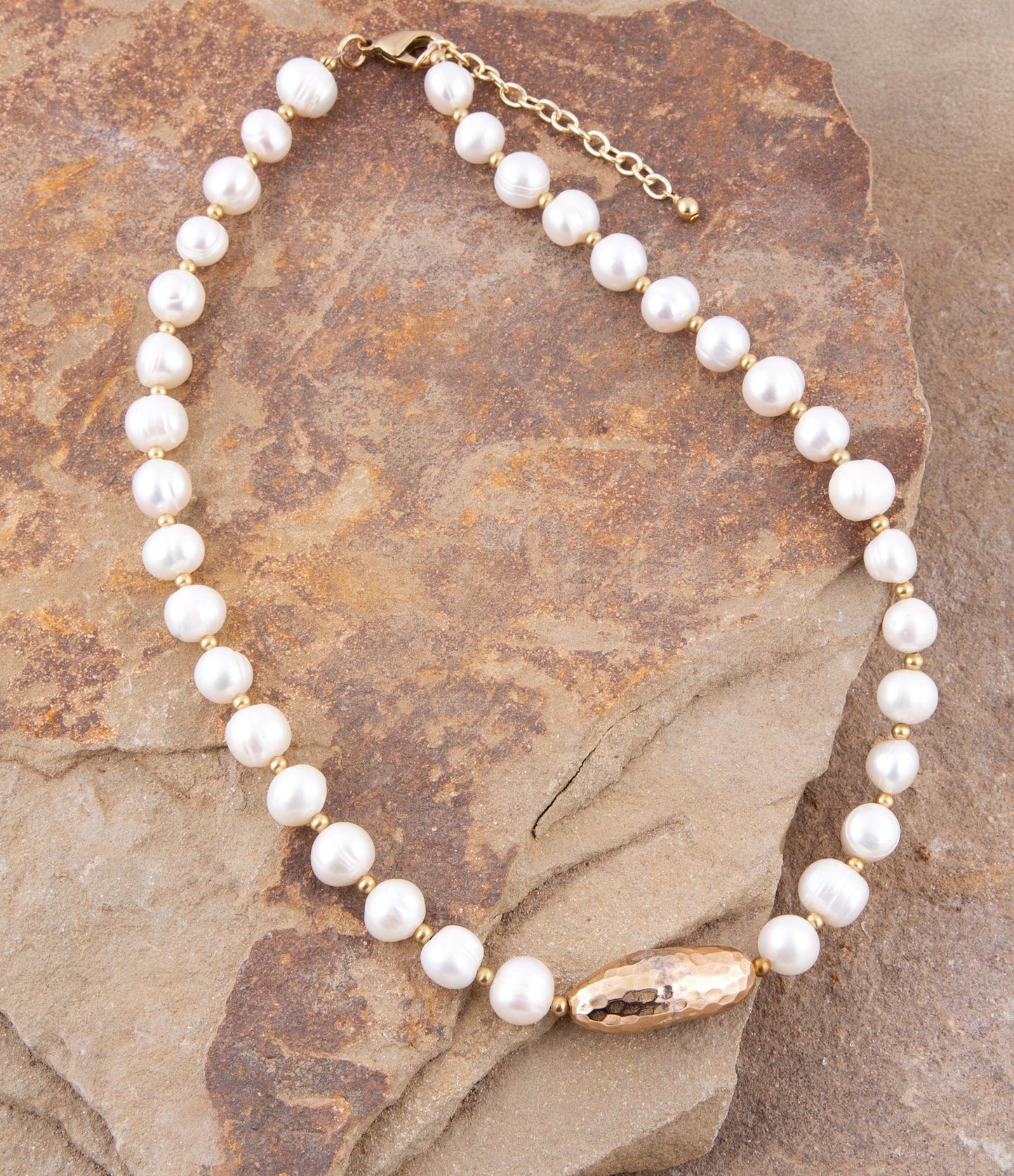 White Pearl Golden Necklace - Barse Jewelry