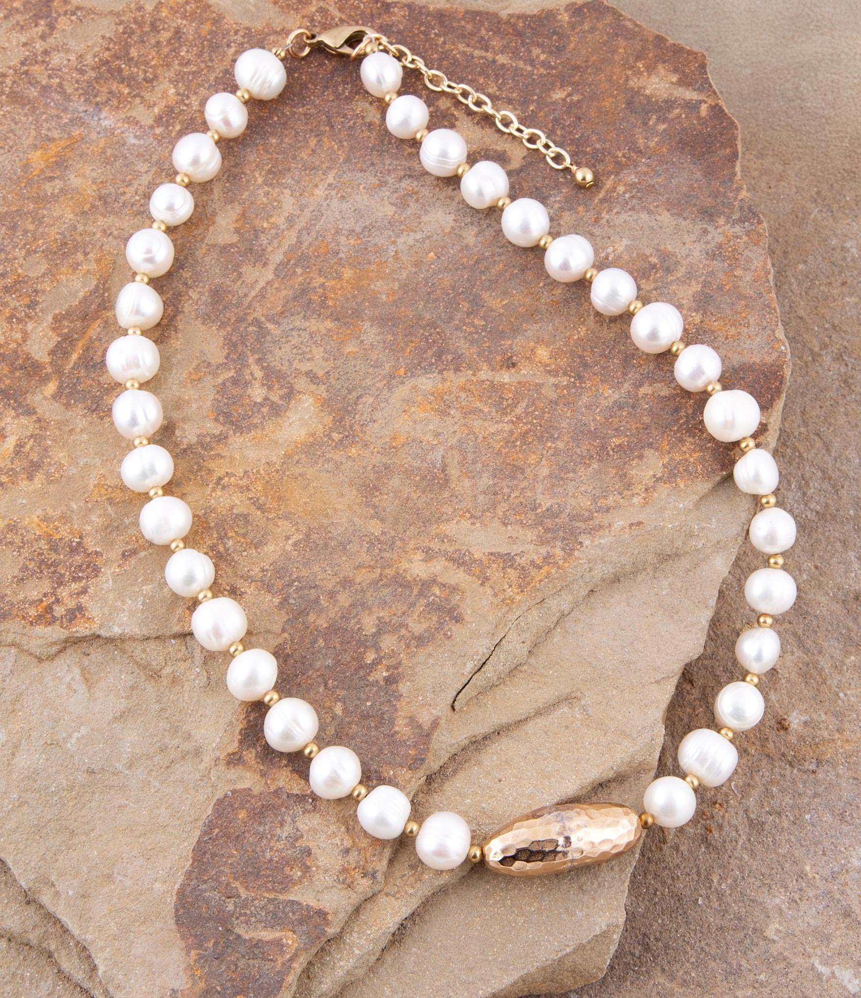 White Pearl Golden Necklace - Barse Jewelry