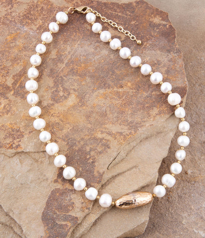 White Pearl Golden Necklace - Barse Jewelry