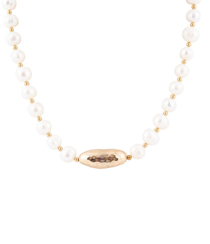 White Pearl Golden Necklace - Barse Jewelry