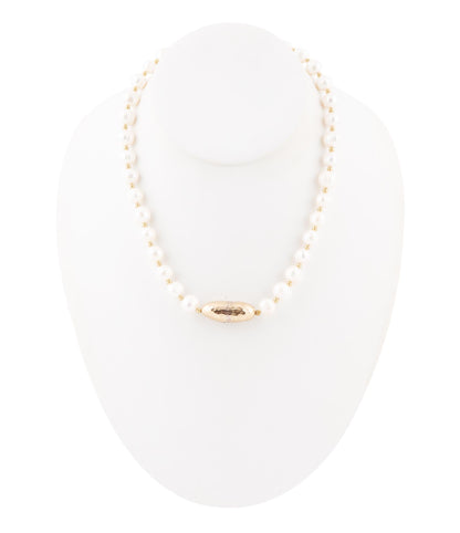 White Pearl Golden Necklace - Barse Jewelry