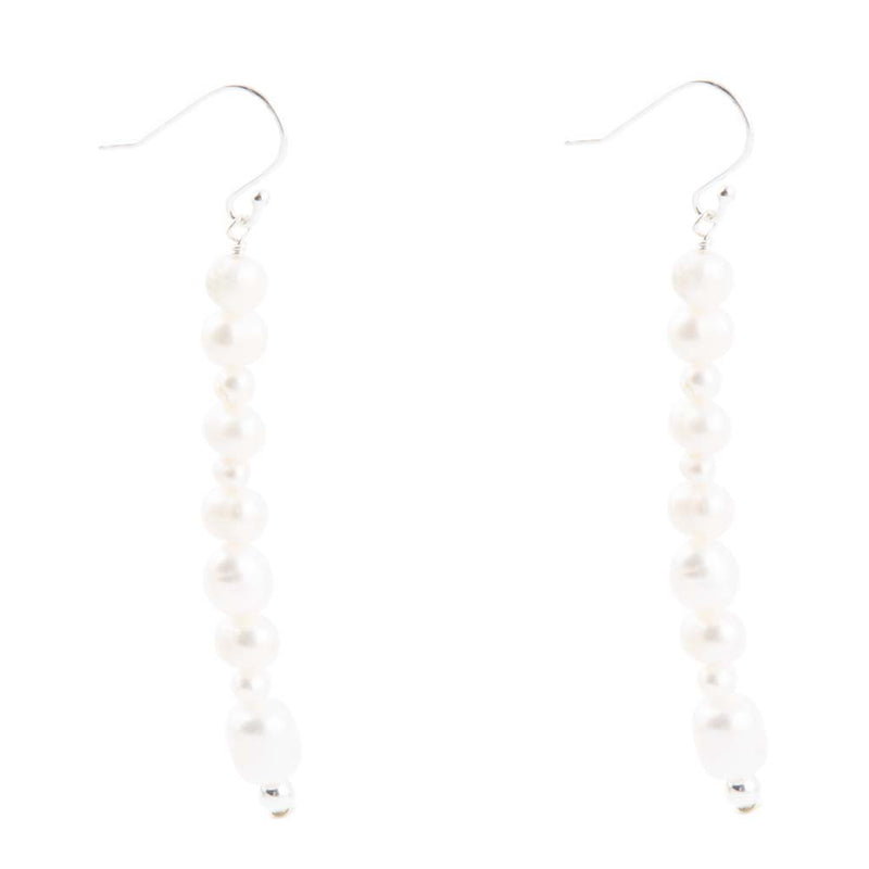 White Pearl Linear Sterling Silver Drop Earrings - Barse Jewelry