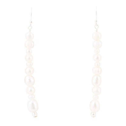 White Pearl Linear Sterling Silver Drop Earrings - Barse Jewelry