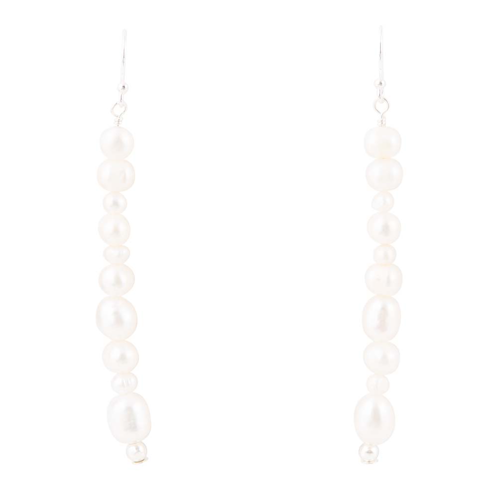 White Pearl Linear Sterling Silver Drop Earrings - Barse Jewelry