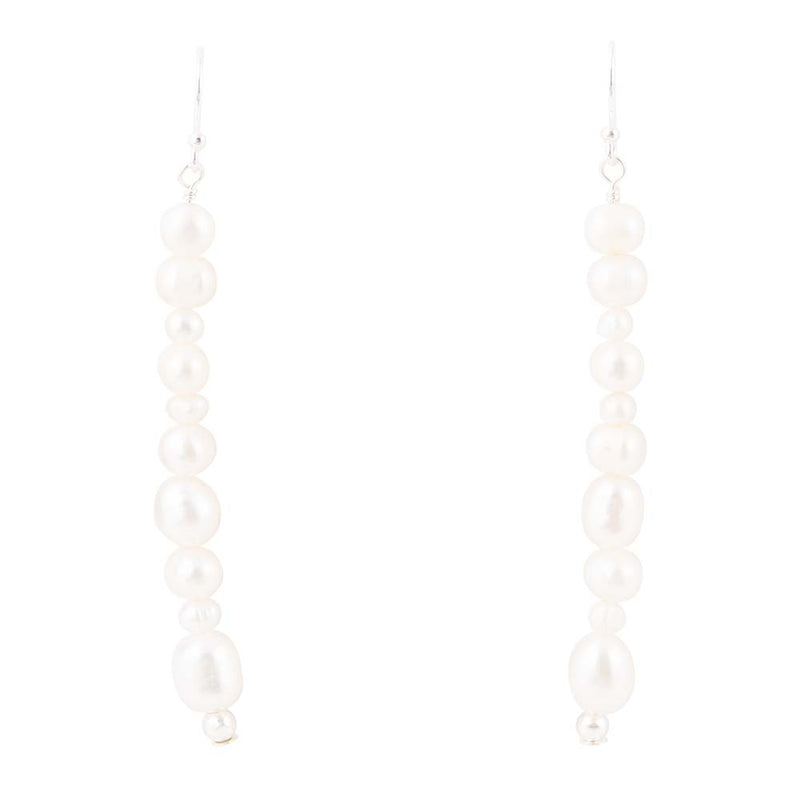 White Pearl Linear Sterling Silver Drop Earrings - Barse Jewelry