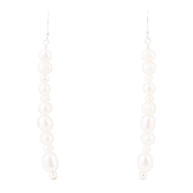 White Pearl Linear Sterling Silver Drop Earrings - Barse Jewelry