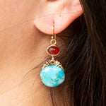 Wilder Turquoise Carnelian Golden Drop Earrings - Barse Jewelry