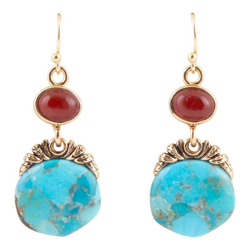 Wilder Turquoise Carnelian Golden Drop Earrings - Barse Jewelry