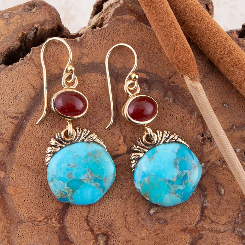 Wilder Turquoise Carnelian Golden Drop Earrings - Barse Jewelry