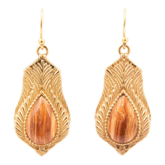 Winged Copper Opal Golden Drop Earrings