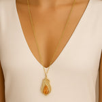 Winged Orange Copper Opal Golden Pendant Necklace - Barse Jewelry