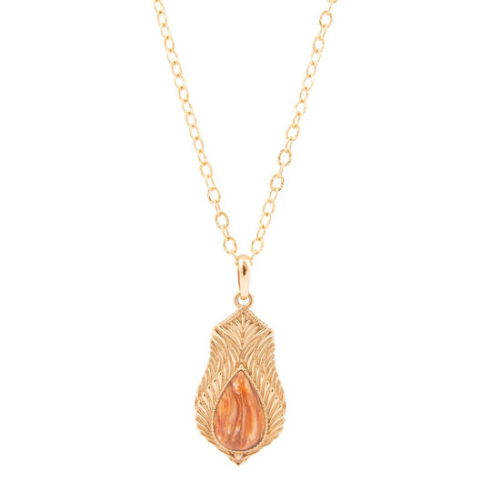Winged Orange Copper Opal Golden Pendant Necklace
