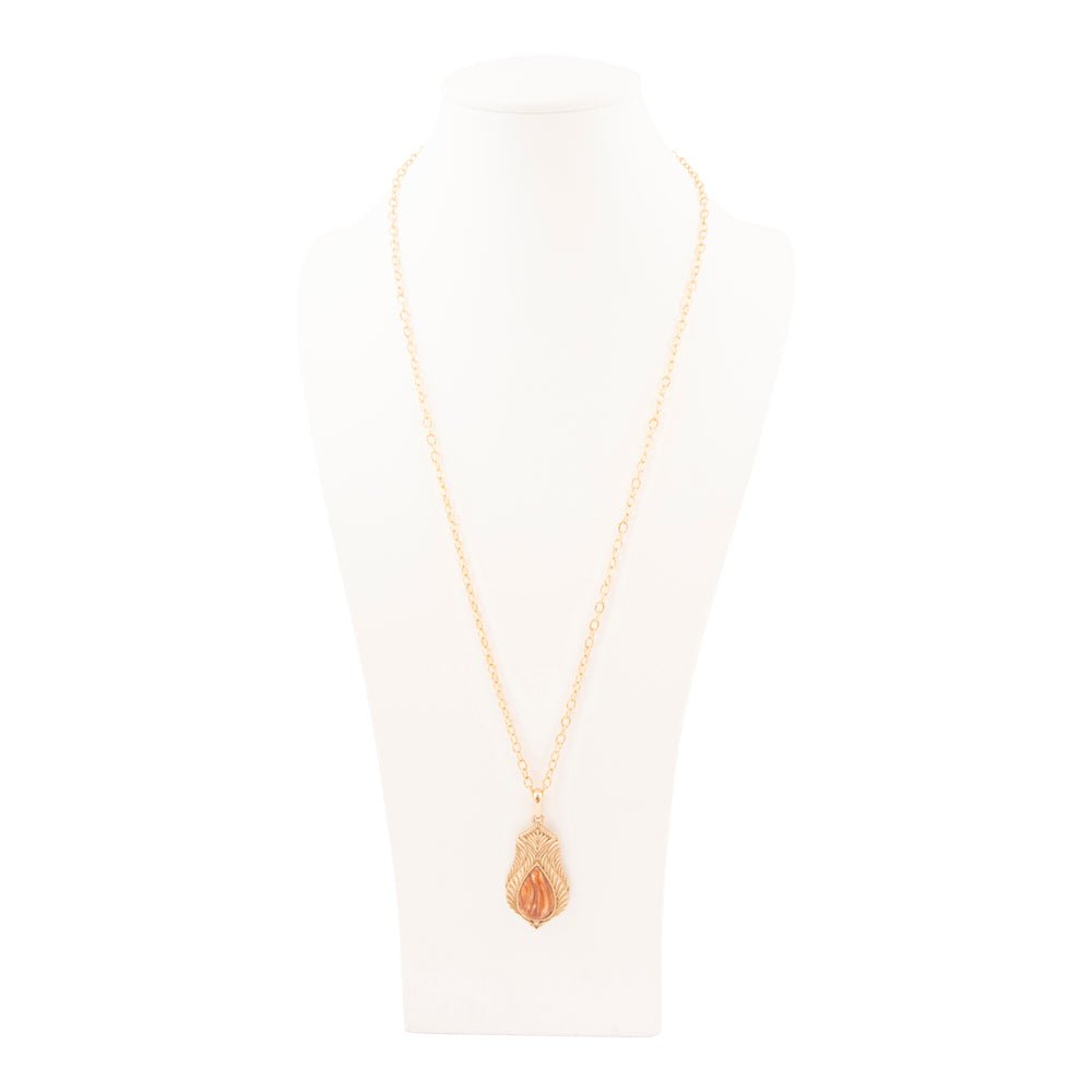 Winged Orange Copper Opal Golden Pendant Necklace - Barse Jewelry