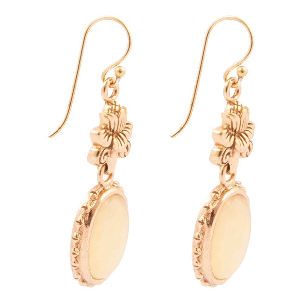 Yellow Agate Golden Lotus Drop Earrings - Barse Jewelry