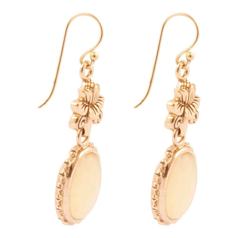 Yellow Agate Golden Lotus Drop Earrings - Barse Jewelry