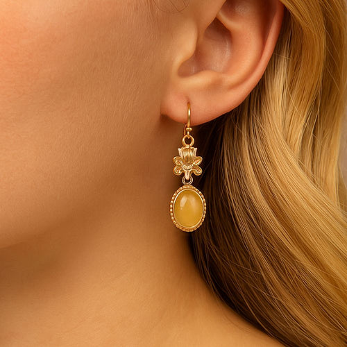 Yellow Agate Golden Lotus Drop Earrings - Barse Jewelry