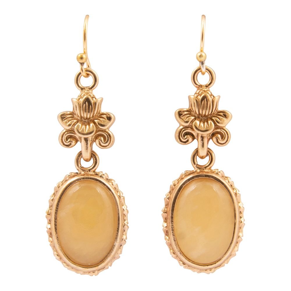 Yellow Agate Golden Lotus Drop Earrings - Barse Jewelry