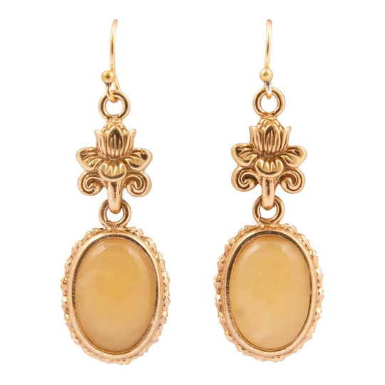 Yellow Agate Golden Lotus Drop Earrings