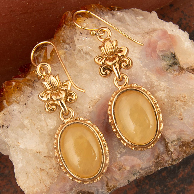 Yellow Agate Golden Lotus Drop Earrings - Barse Jewelry