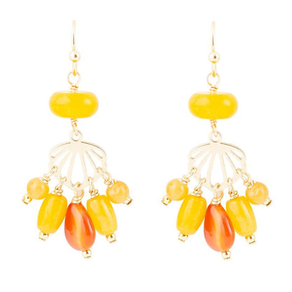 Yellow Carnelian Jade Golden Drop Earrings - Barse Jewelry