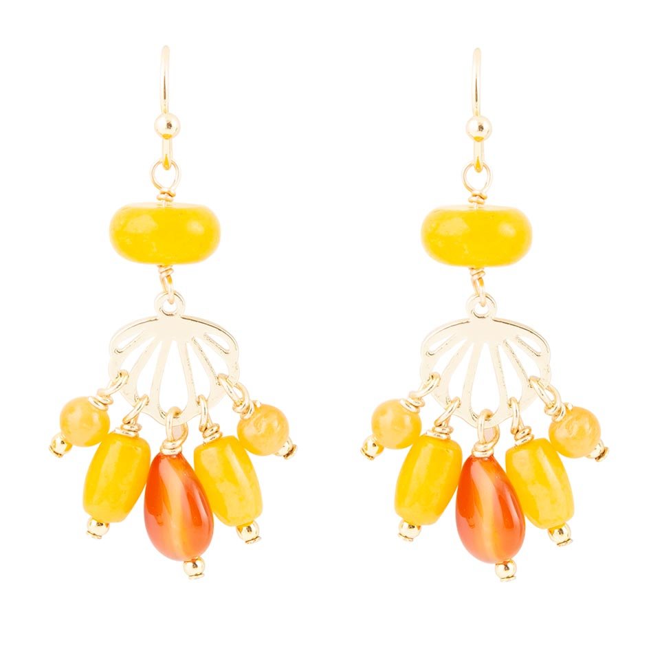 Yellow Carnelian Jade Golden Drop Earrings - Barse Jewelry