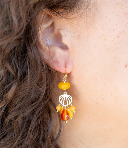 Yellow Carnelian Jade Golden Drop Earrings - Barse Jewelry