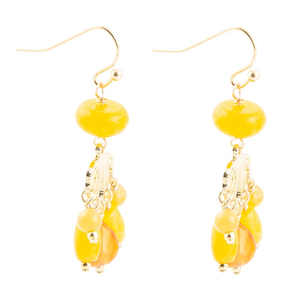 Yellow Carnelian Jade Golden Drop Earrings - Barse Jewelry