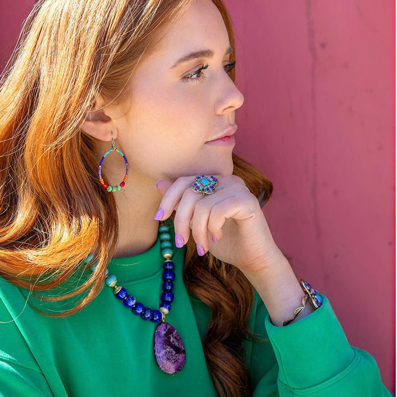 Zion Blue Turquoise Colorful Golden Cross Ring - Barse Jewelry