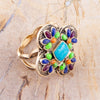 Zion Blue Turquoise Colorful Golden Cross Ring - Barse Jewelry