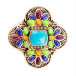 Zion Blue Turquoise Colorful Golden Cross Ring - Barse Jewelry