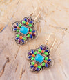 Zion Blue Turquoise Colorful Golden Cross Statement Earrings - Barse Jewelry